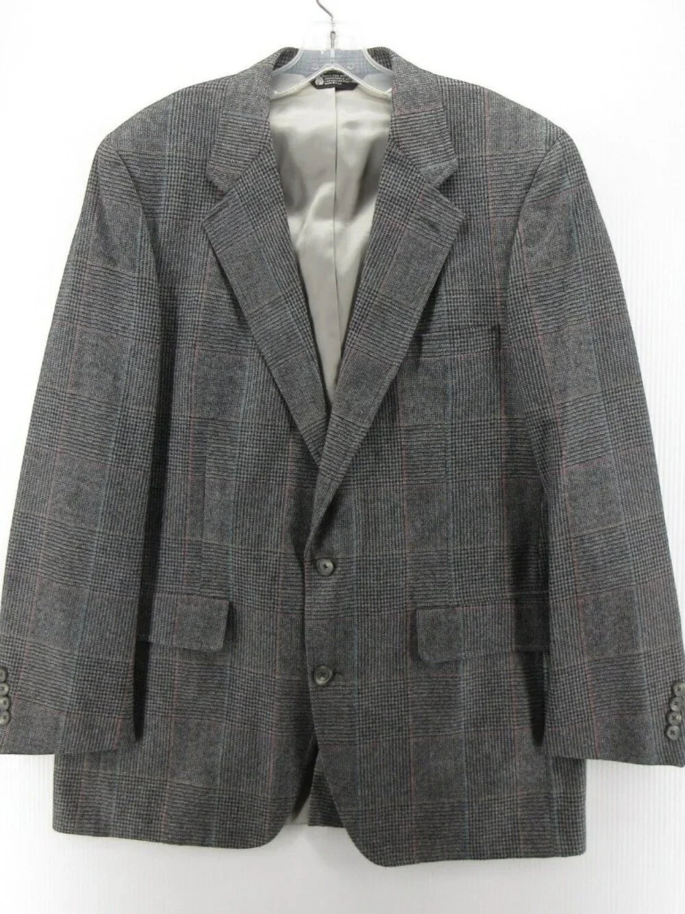 VINTAGE Majer Sport Coat 44 Blazer Pure Wool Glen Plaid Jacket USA *
